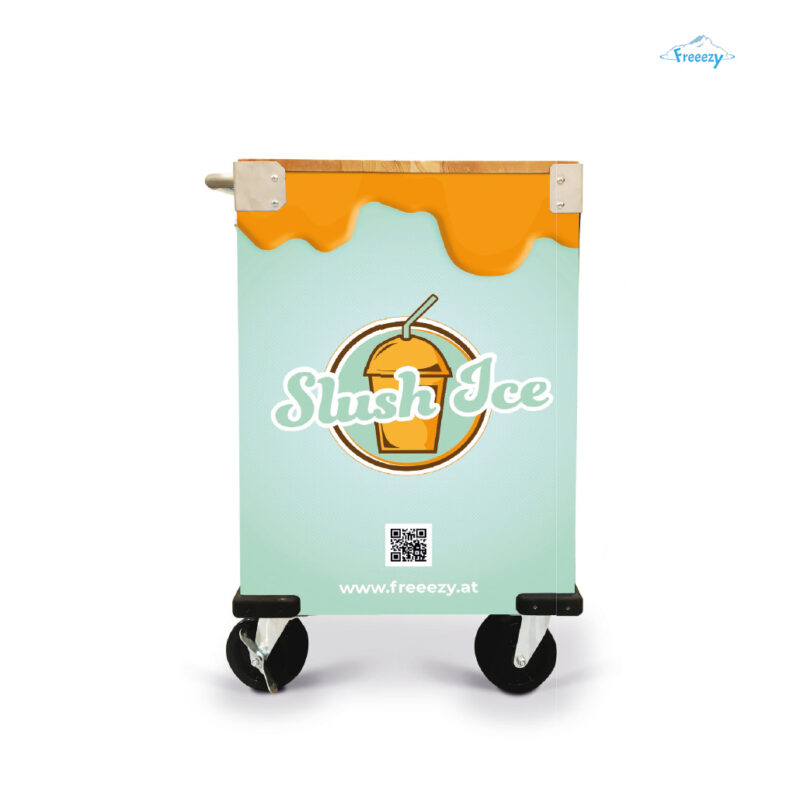Slush Ice Tisch auf Rollen Seitenansicht