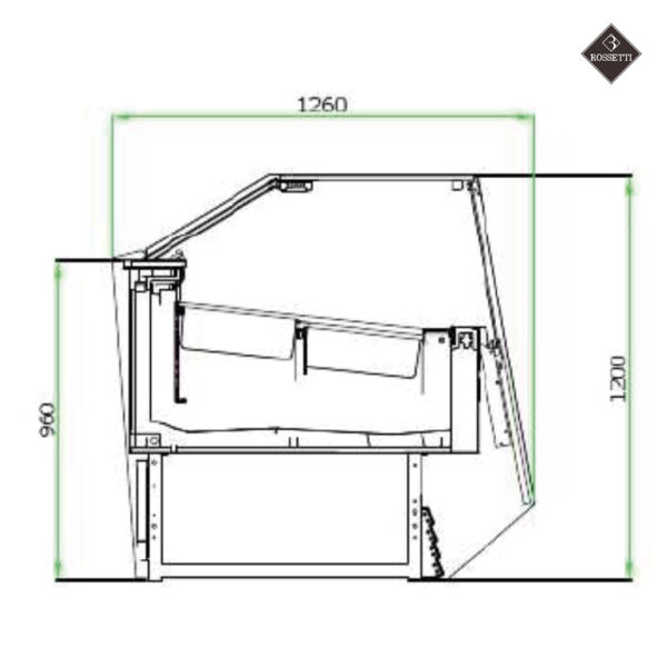 Technische Grafik Speiseeisvitrine R10 Bemaßung