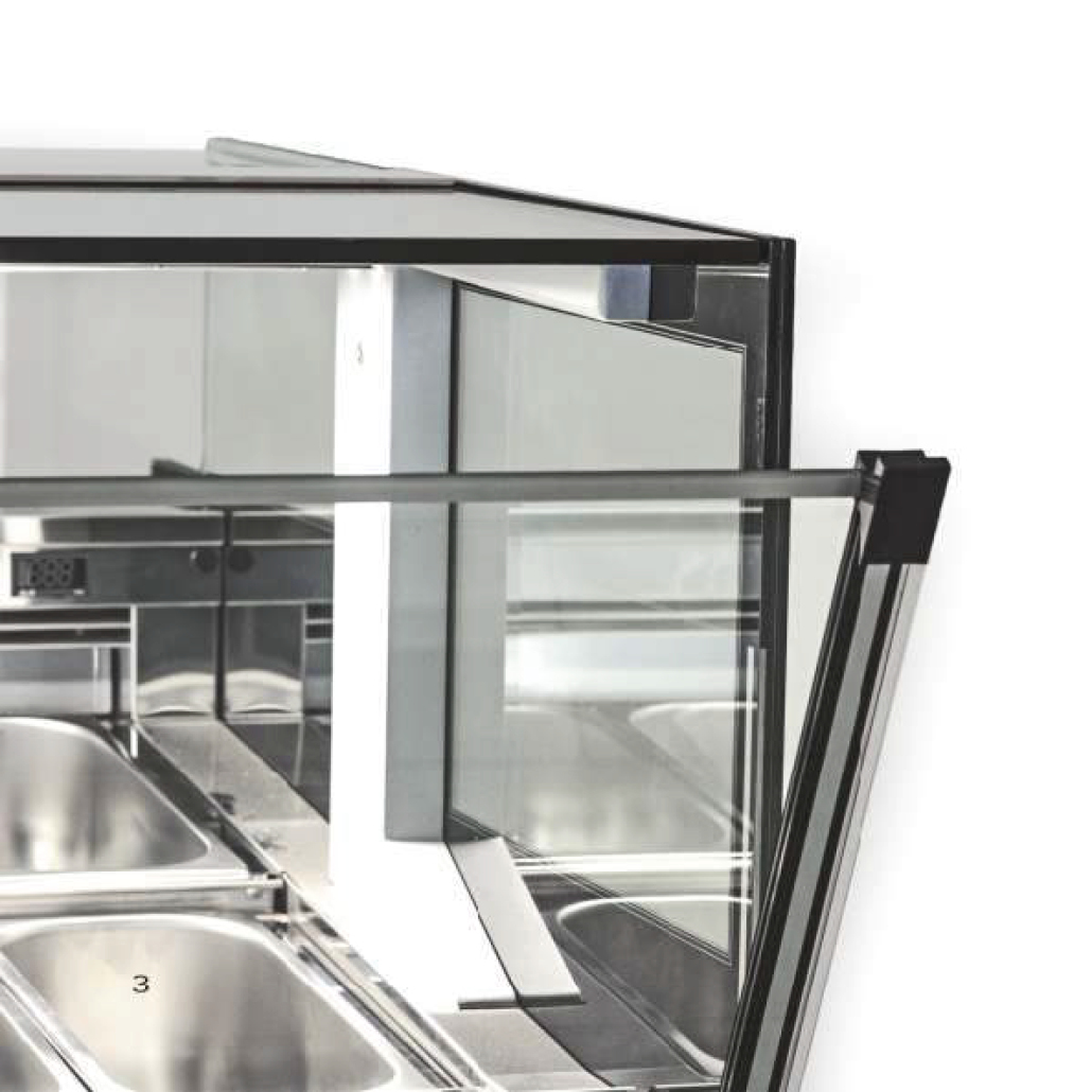 Detailansicht Frontglas Eisvitrine Bridge Rossetti