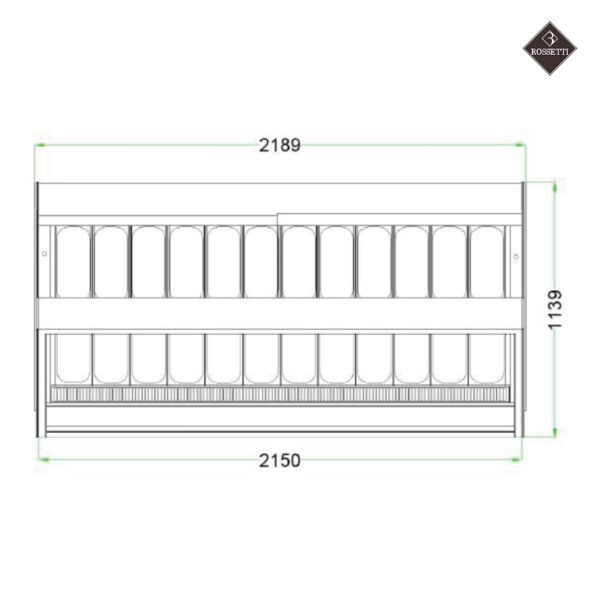 Technische Grafik mit Maßen Eisvitrine Bridge 1180 Rossetti