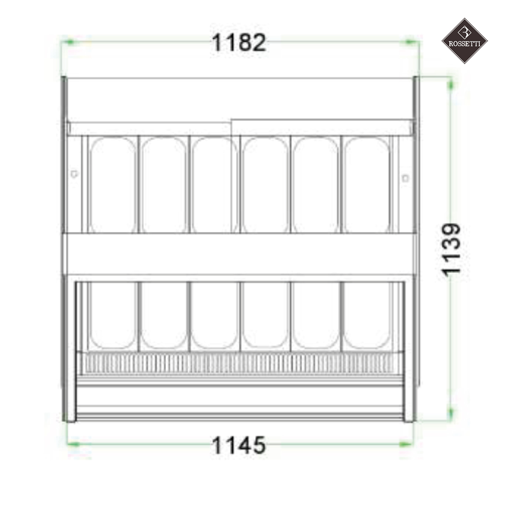 Technische Grafik mit Maßen Eisvitrine Bridge 1180 Rossetti